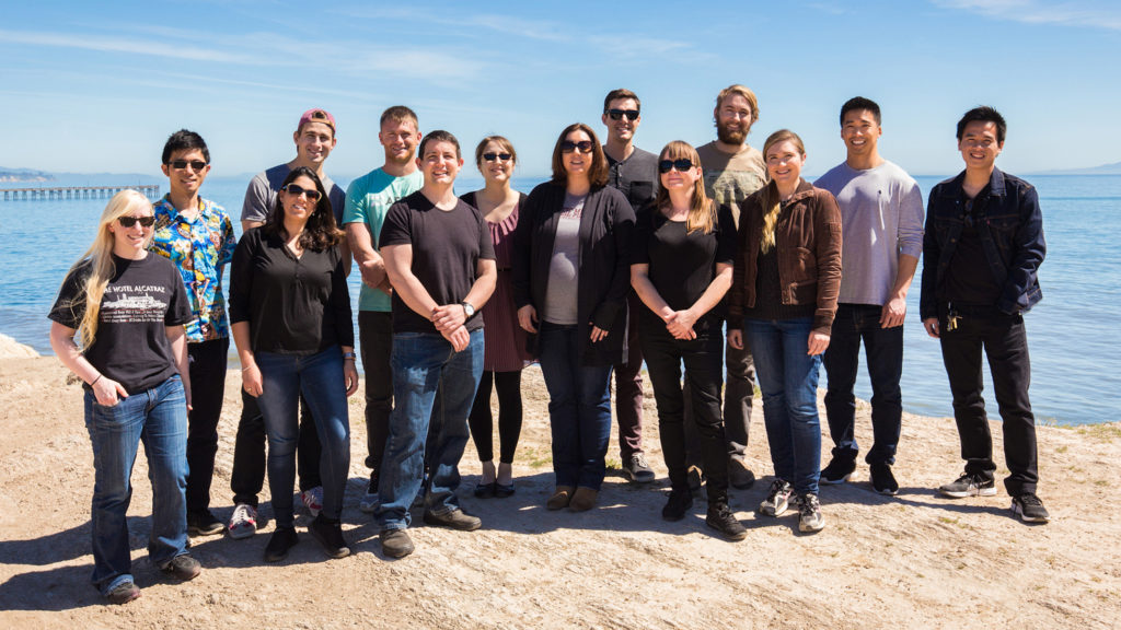 The O'Malley Lab at UC Santa Barbara with principal investigator Michelle O'Malley in the center. (Courtesy of Michelle O'Malley)