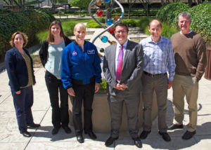 Left to Right: CASIS associate program scientist Liz Warren, DOE JGI User Programs Deputy Susannah Tringe, NASA astronaut Kate Rubins, DOE JGI Director Nigel Mouncey, DOE JGI Science Programs Deputy Axel Visel, and DOE JGI Genomic Technologies Deputy Len Pennacchio