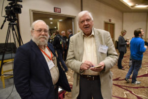 Dan Drell with Nobelist Hamilton Smith (right), Scientific Director of the J. Craig Venter Institute and Director of the Synthetic Biology and Bioenergy Group that created the first synthetic cell in 2010 and designed and synthesized the first minimal bacterial genome in 2016. Click here to watch Smith’s talk at the 2016 JGI Genomics of Energy & Environment Meeting. 