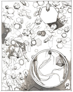 Artist rendering of genome standards being applied to deciphering the extensive diversity of viruses. (Illustration by Leah Pantea)