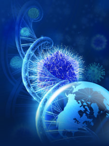 Art illustration capturing giant virus genomic diversity. (Zosia Rostomian/Berkeley Lab)