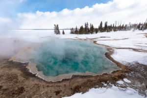 Black Pool, in Yellowstone National Park, once contained cyanobacteria but now is too hot to maintain this life form. Note: this area was not studied by Devaki and her team. (NPS / Jacob W. Frank)