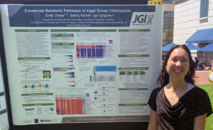 CalTeach intern Emily Chase next to her poster