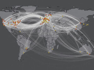 image from gif that shows where in the globe JGI fungal collaborators are located.